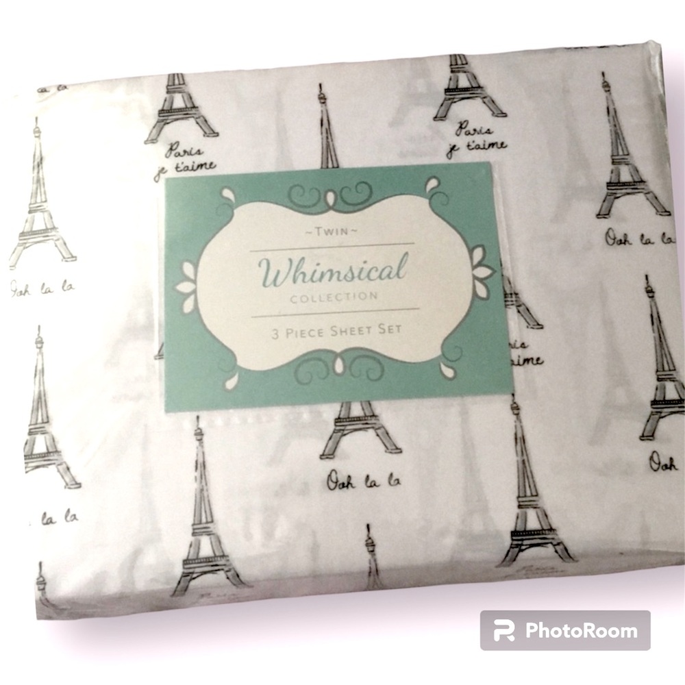 3 Piece Twin Sheet Set Paris France Eiffel Tower New